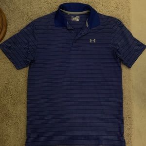 Men’s Polo Blue with Grey Stripes Under Armor